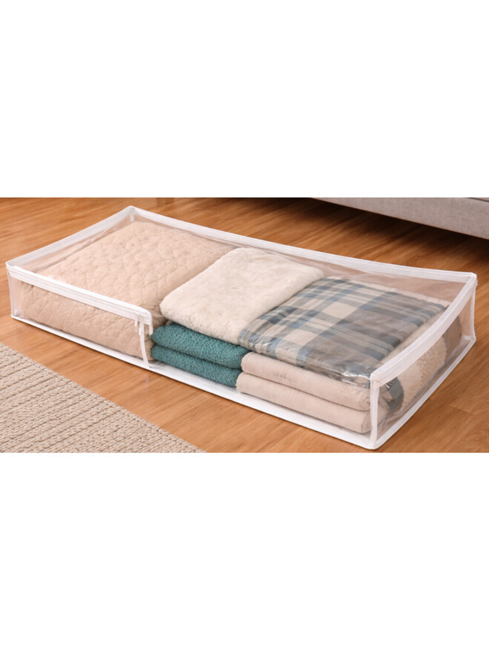 Under Bed Storage Bag 42x20x8 Zippered Clear Vinyl Blanket Clothes NEW